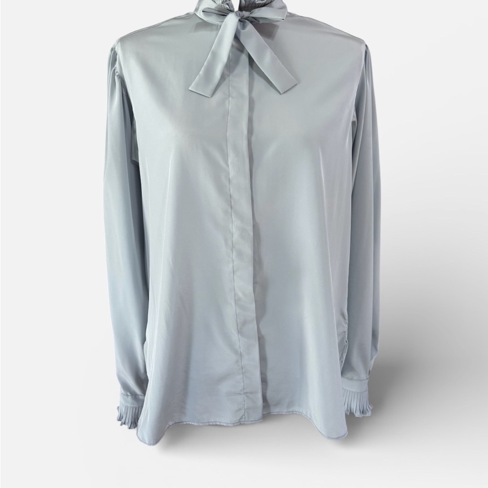 Vintage 80s Evan Picone Silk Blouse 14 Union Label Ruffle Neck Bow Top